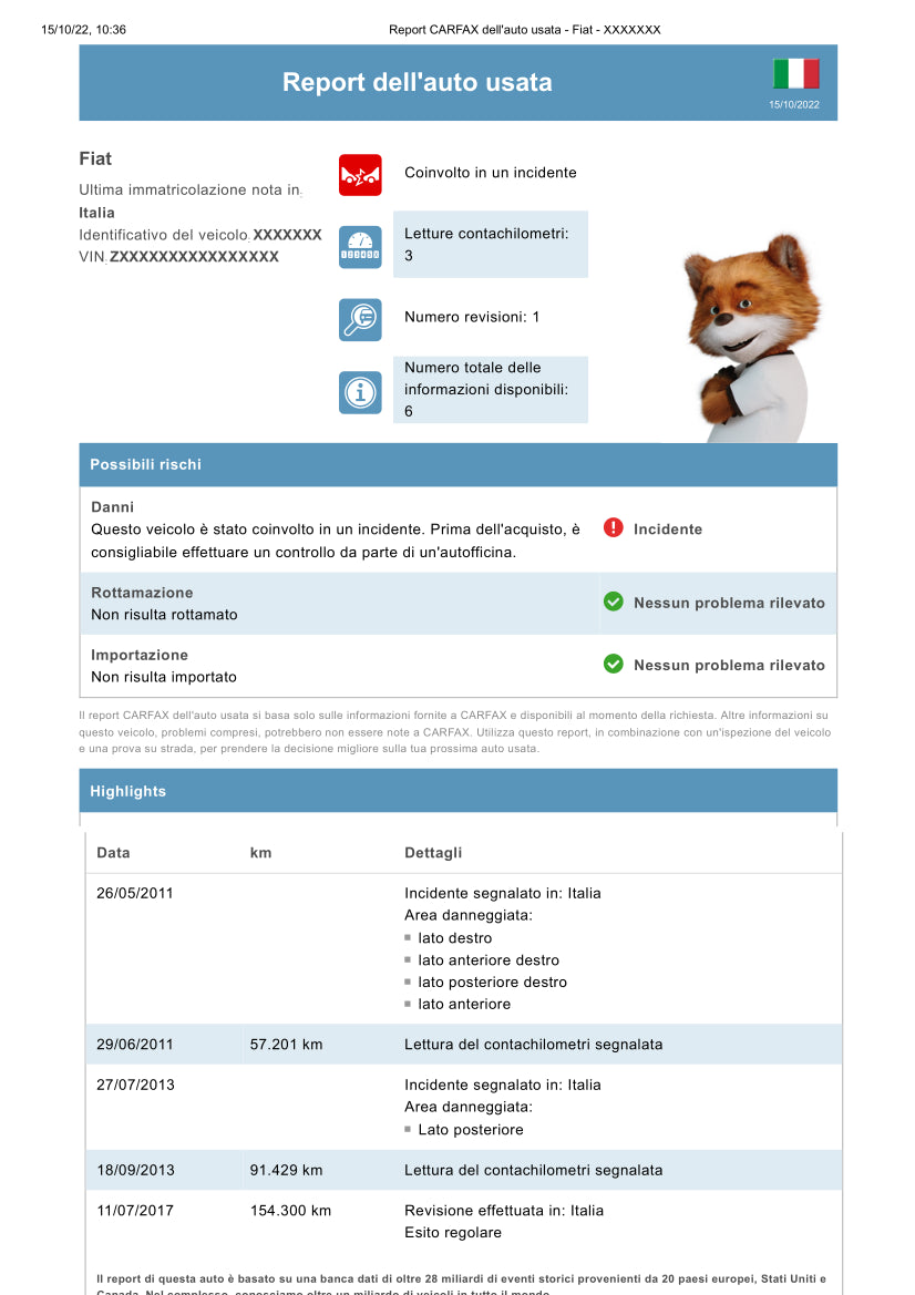Report auto usata Online in un click